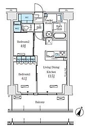 ロイヤルパークス赤羽ノース 9階2LDKの間取り