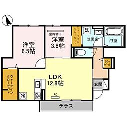 グレイシャス天美B 2LDKの間取図画像