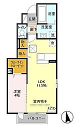 セピアコート 1階1LDKの間取り