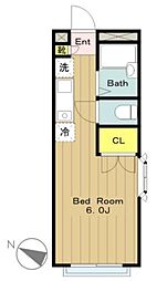 グリーンヒルズK 2階1Kの間取り