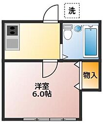 東武東上線 若葉駅 徒歩8分の賃貸アパート 1階1Kの間取り