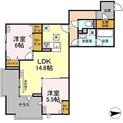 オルテンシア 2LDKの間取図画像