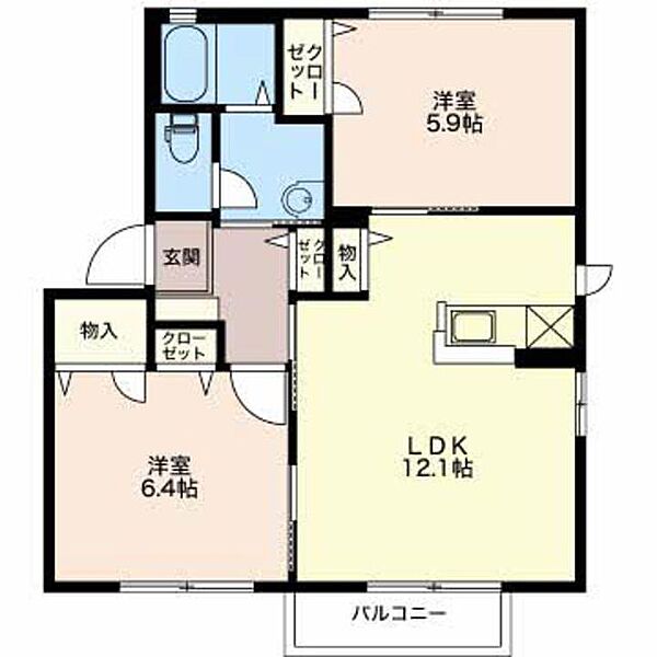 コンフォート B101｜新潟県新潟市中央区上所上２丁目(賃貸アパート2LDK・1階・54.81㎡)の写真 その2