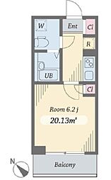 ダイヤモンドタワー西小山 1Kの間取図画像