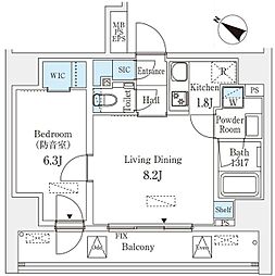 フィシオ飯田橋 14階1LDKの間取り