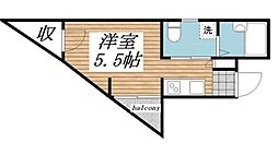 クラウンズコート羽沢 2階ワンルームの間取り