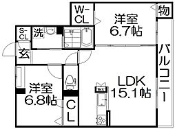 ディアコート 2LDKの間取図画像