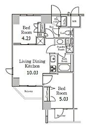 レジディア千駄木 2LDKの間取図画像