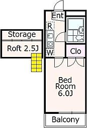 あかるハイム18 2階1Kの間取り