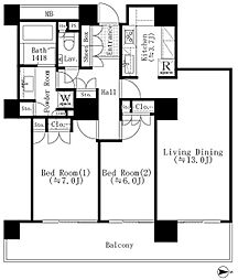 リバーポイントタワー 2LDKの間取図画像