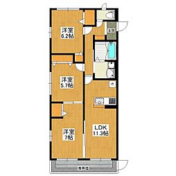 サンコート弥生 3LDKの間取図画像