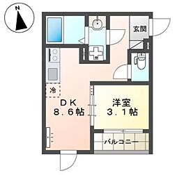 仮)八王子市北野町マンション新築工事 1DKの間取図画像
