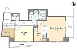 スタイリオ品川大井パークフロント 9階1LDKの間取り