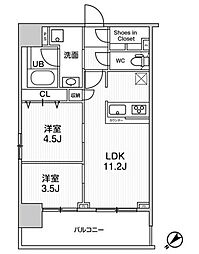 ジェノヴィア浅草Vスカイガーデン 7階2LDKの間取り