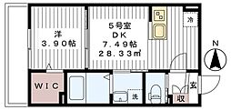 AJ南柏West1 1DKの間取図画像