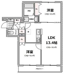 都営新宿線 船堀駅 徒歩10分の賃貸マンション 2階2LDKの間取り