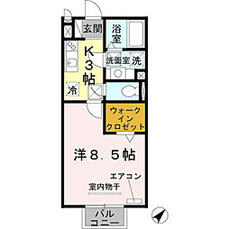 ビヤンリズム 1Kの間取図画像