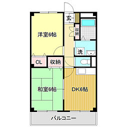 ベルジュ西久万 2DKの間取図画像