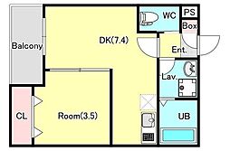 ジーメゾン狭山中央 1DKの間取図画像
