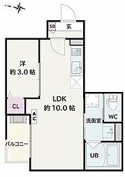 越谷市蒲生3丁目アパート 1LDKの間取図画像