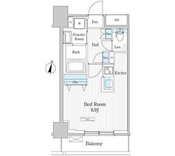 エトワール飯田橋 2階1Kの間取り