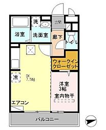アエル大宮三橋 1DKの間取図画像