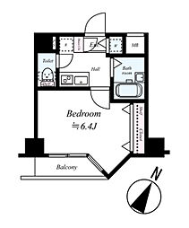 プレール・ドゥーク水天宮II 2階1Kの間取り