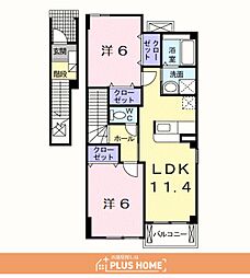 プレシャスコートK東松江 2LDKの間取図画像