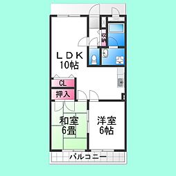 ラグジェレディＫ壱号館 2階2LDKの間取り