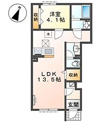 日高市武蔵高萩 アパートII期新築 1LDKの間取図画像