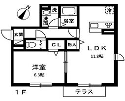 PREXION Bace 南棟 1LDKの間取図画像