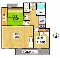 富士見コーポ 2LDKの間取図画像