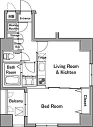 ロメック勝どき 2階1LDKの間取り