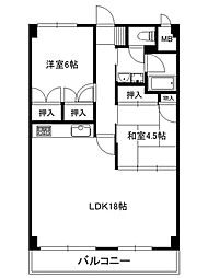 パークヒルズ老司 2LDKの間取図画像
