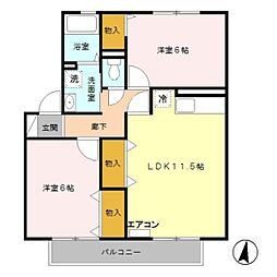 フォンテーヌ聖蹟 2階2LDKの間取り