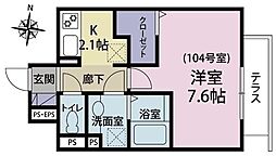 クレスト蒲田 1階1Kの間取り