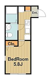 アザーレパッシオ矢部A 3階1Kの間取り