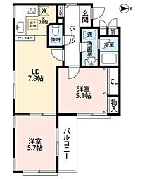 プレール戸越公園 4階2LDKの間取り