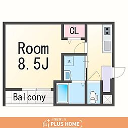 フジパレス田中町 1Kの間取図画像