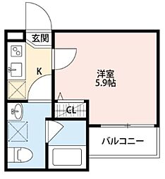 フォレストフロンティア 1階1Kの間取り