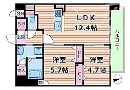 JR片町線(学研都市線) 徳庵駅 徒歩10分の賃貸マンション 3階2LDKの間取り