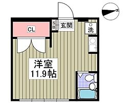 ウィンズベルII 3階ワンルームの間取り