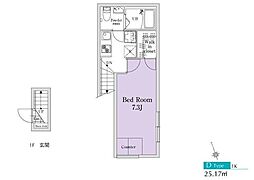 ガーデンテラス四ツ谷 2階1Kの間取り