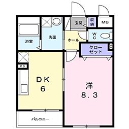 Sunlit朱雀 2階1DKの間取り