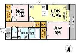 カーサ・ヴェルデ青葉 2LDKの間取図画像