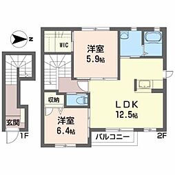 シャーメゾンＡｚｚｕｒｒｉ　Ａ 2階2LDKの間取り