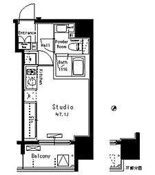 パークアクシス八丁堀 7階ワンルームの間取り