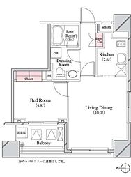 パークキューブ八丁堀 1LDKの間取図画像