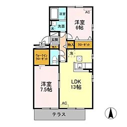 クランベール 2LDKの間取図画像