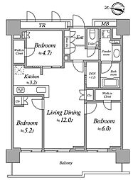 プラウドタワー亀戸クロスゲートタワー棟 7階3LDKの間取り